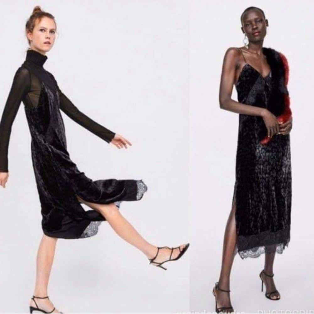 NWT Zara TRF whimsygoth fairycore slip dress velvet lace leopard print witchy L - Picture 13 of 14